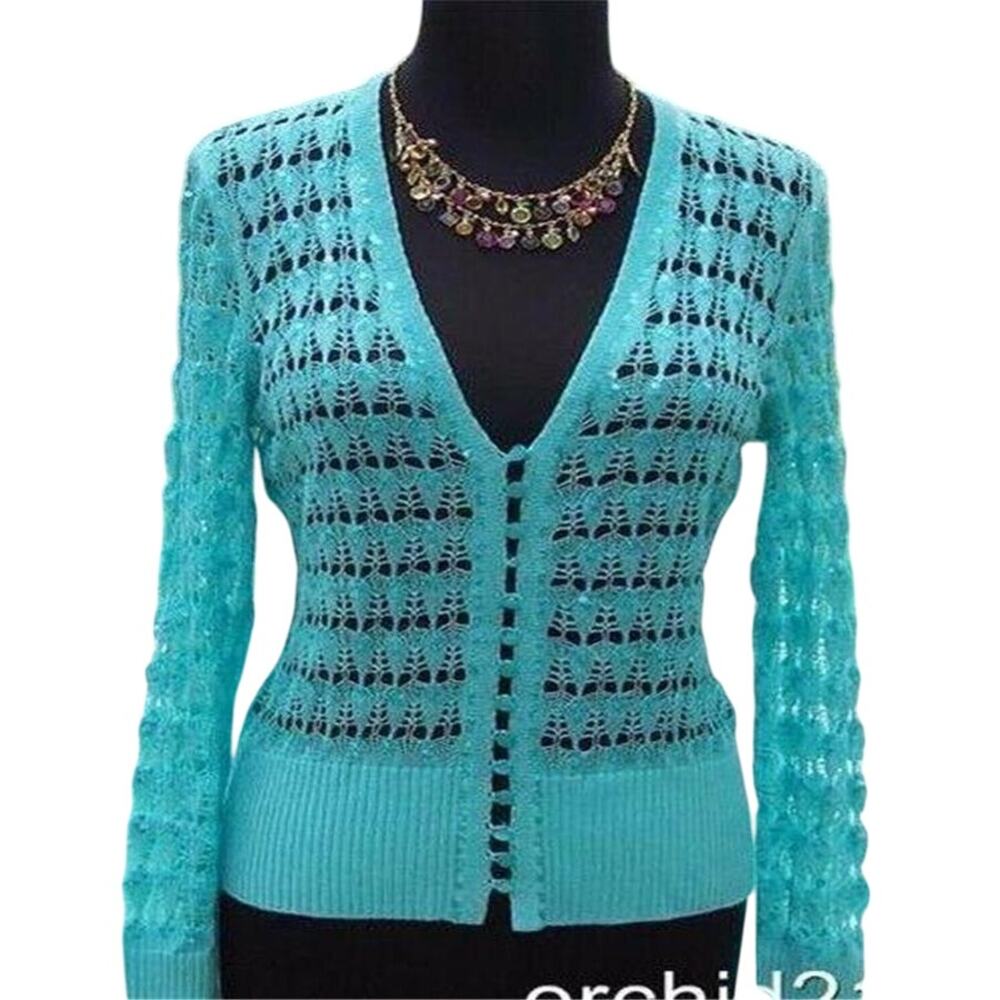 Cache Peek A Knit Sequin Kissed Sweater Top New Cardigan Tussan Silk NWT $118